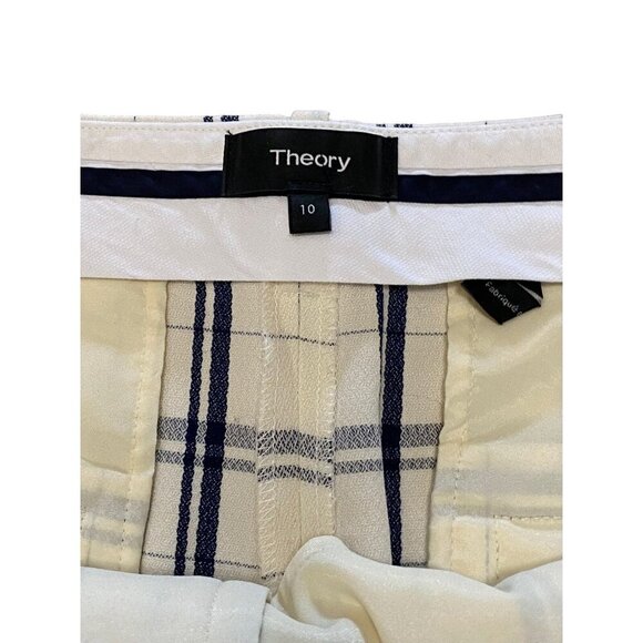 Theory Sz 10 Pants Treeca Plaid Check Blue Cream Crop Wool Trousers Classic - Picture 6 of 10